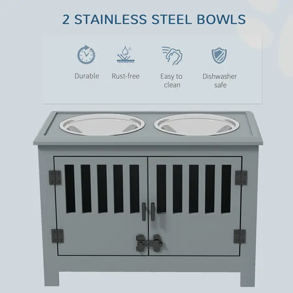 Buy Raised Dog Bowls, Pet Feeding Station, with Storage, Food and Water Bowls, for Large Dogs - Grey, 4 image