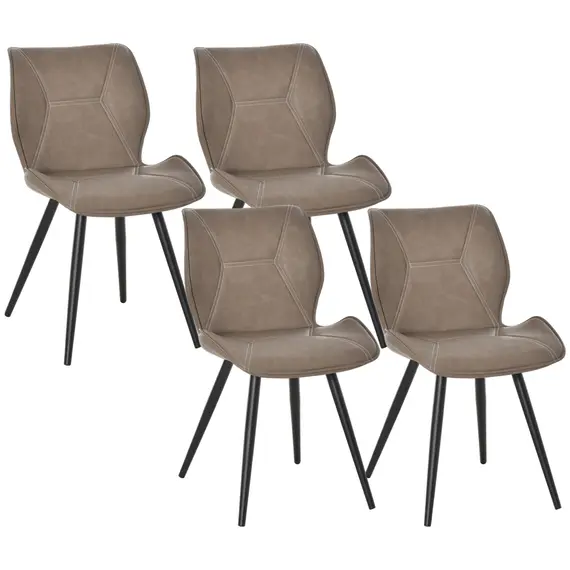 Buy Set of 4 Contrast Stitched PU Leather Racing-Style Dining Chairs Accent Seat w/ Steel Legs Ergonomic Back Padding Home Living Room Brown