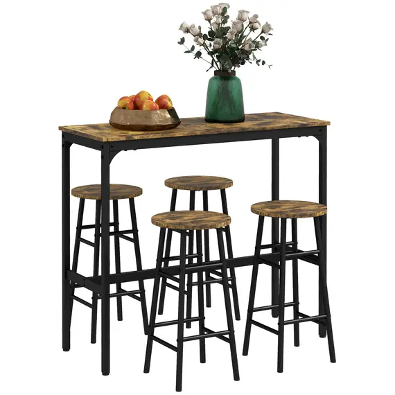 Buy 5 Piece Bar Table Set with 4 Stools, Industrial Bar Table and Stool Set, Dining Table and Chair Set, Rustic Brown