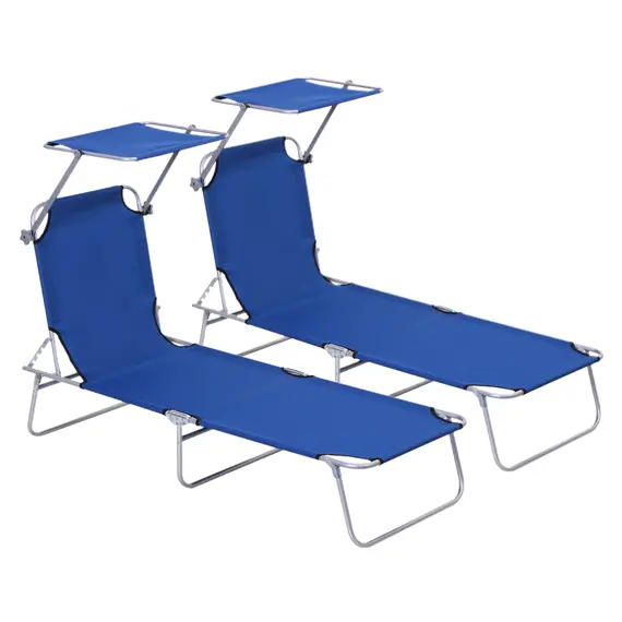 Buy Outsunny 2 Pieces Outdoor Foldable Sun Lounger, 4 Level Adjustable Backrest Reclining Sun Lounger Chair with Angle Adjust Sun Shade Awning for Beach, Garden, Patio, Blue