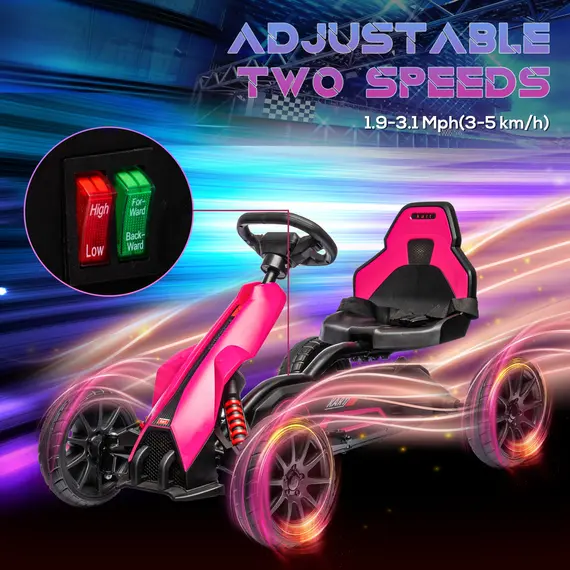 Buy 12V Electric Go-Kart for Kids, Ride-On Racing Go-Kart, with Forward and Reversing Functions, for Ages 3-8 Years - Pink, 5 image