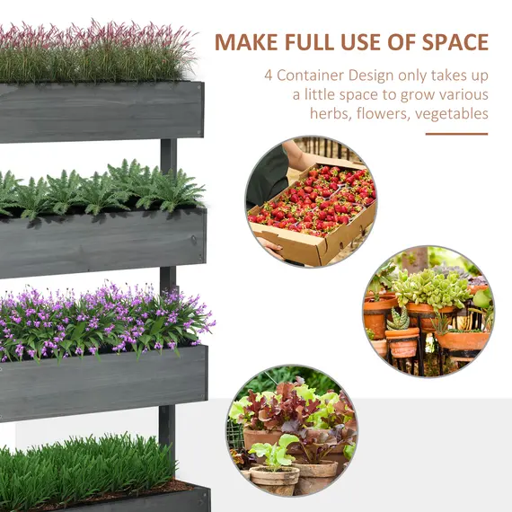 Buy Four-Tier Basket Wooden Plant Stand - Grey, 4 image