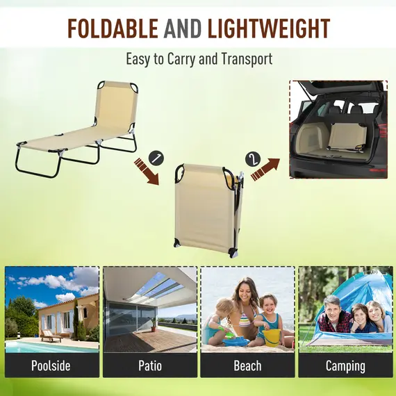 Buy Outsunny 2 Piece Foldable Sun Loungers with 5-Position Adjustable Backrest, Outdoor Portable Recliner Chaise Lounge Chairs with Breathable Mesh Fabric, Beige, 6 image