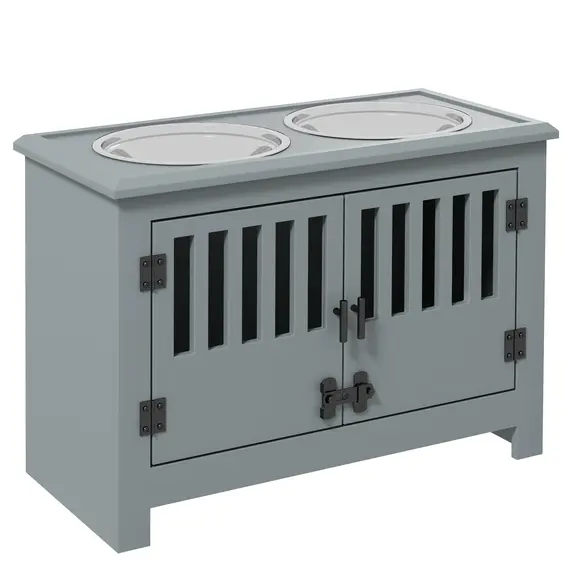 Buy Raised Dog Bowls, Pet Feeding Station, with Storage, Food and Water Bowls, for Large Dogs - Grey