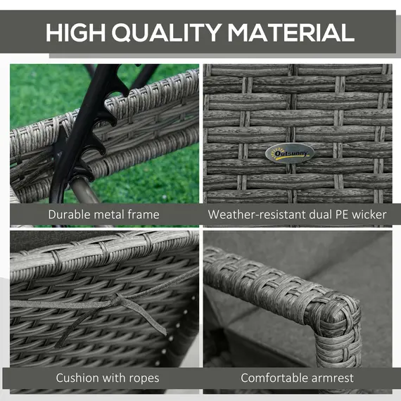 Buy Outsunny PE Rattan Sun Loungers set of 2 with Cushion, Outdoor 2 Pieces Garden Sunbed Furniture with 4-Level Recliner Backrest, and Armrest, Grey, 5 image