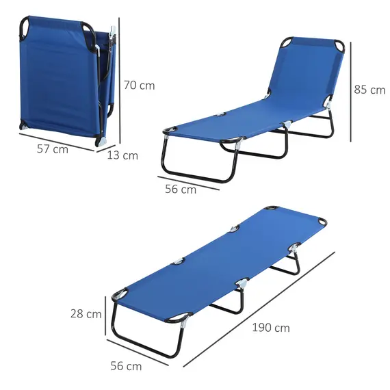 Buy Outsunny 2 Piece Foldable Sun Loungers with 5-Position Adjustable Backrest, Outdoor Portable Recliner Chaise Lounge Chairs with Breathable Mesh Fabric, Blue, 3 image