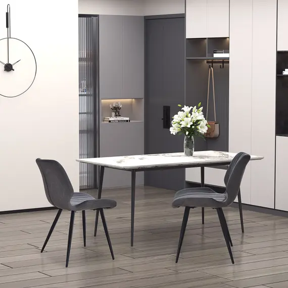 Buy Dining Chairs Set of 2, PU Leather Upholstered Kitchen Chairs with Backs, Moulded Padded Seats and Steel Frame for Dining Room, Grey, 2 image