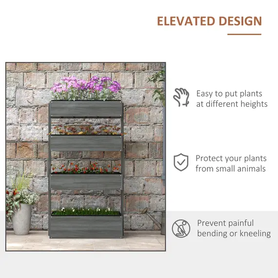 Buy Four-Tier Basket Wooden Plant Stand - Grey, 5 image