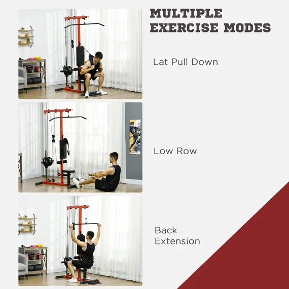 Buy SPORTNOW Pull Up Station, Power Cage with Adjustable Seat, for Home Gym - Red, 4 image