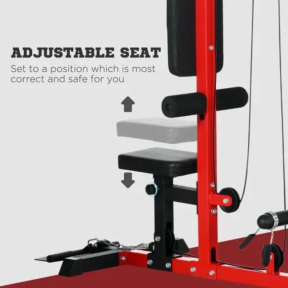 Buy SPORTNOW Pull Up Station, Power Cage with Adjustable Seat, for Home Gym - Red, 6 image