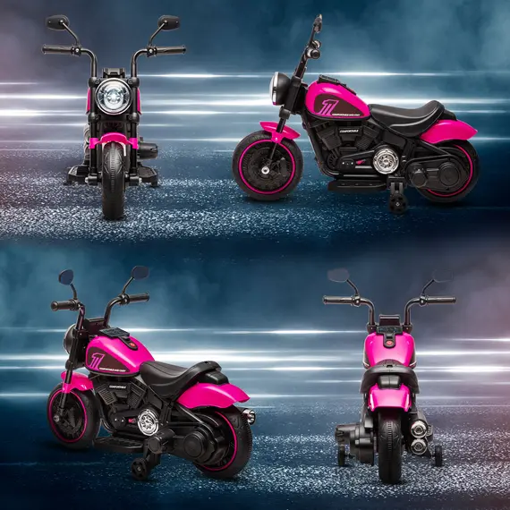 Buy 6v Electric Motorbike with Training Wheels, One-Button Start - Pink, 8 image