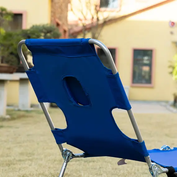 Buy Outsunny 2 Pieces Foldable Sun Lounger with Reading Hole, Portable Sun Lounger with 5 Level Adjustable Backrest, Reclining Lounge Chair with Side Pocket, Headrest Pillow, Blue, 9 image