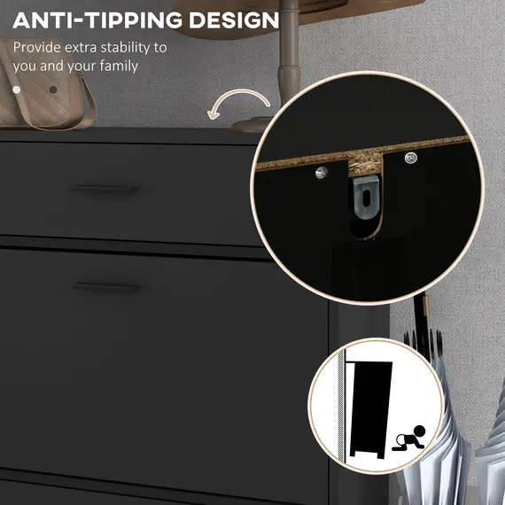 Buy Three Drawer Slim Shoe Storage Cabinet, 12 Shoe Pairs - Black, 6 image