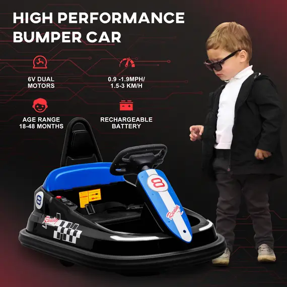 Buy 6V Electric Kids Bumper Car, 6V Spin Waltz Car, with Music, Horn, Lights - Black, 7 image