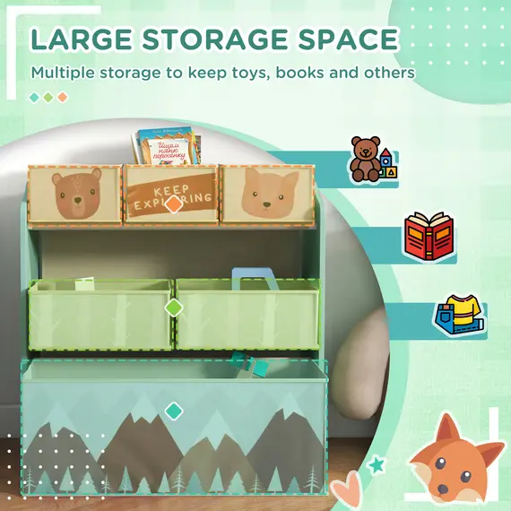 Buy ZONEKIZ Kids Storage Unit, Toy Storage Organiser, with Six Fabric Bins, for Bedrooms, Playrooms, Nurseries - Green, 4 image