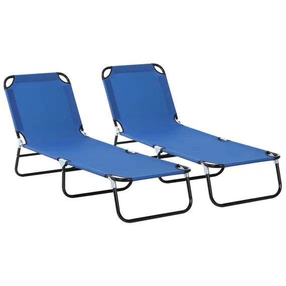 Buy Outsunny 2 Piece Foldable Sun Loungers with 5-Position Adjustable Backrest, Outdoor Portable Recliner Chaise Lounge Chairs with Breathable Mesh Fabric, Blue