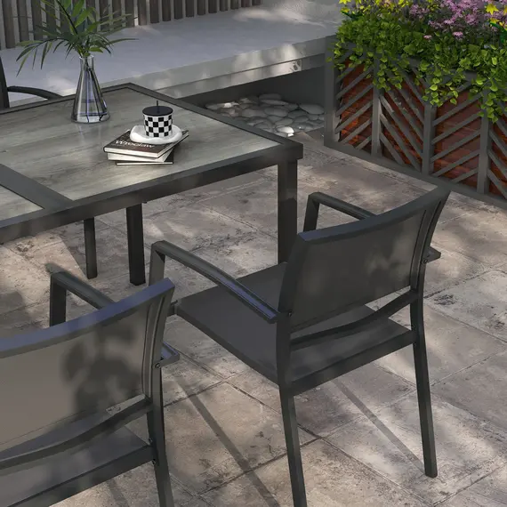 Buy Five-Piece Casual Outdoor Dining Set, with Wood-Effect Table - Grey, 7 image