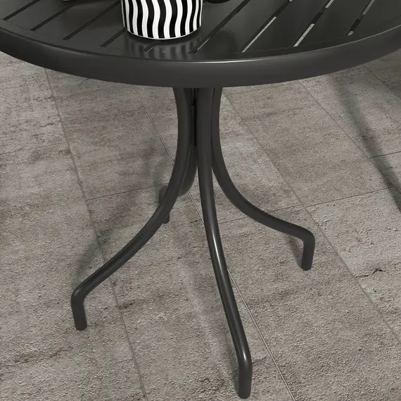 Buy 66cm Patio Table, Round Garden Table, Outdoor Side Table with Steel Frame and Slat Tabletop, Black, 9 image