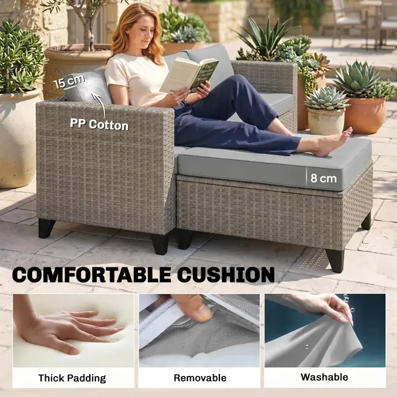 Buy 5-Piece Rattan Patio Furniture Set with Corner Sofa, Footstools, Coffee Table, for Poolside, Brown, 6 image
