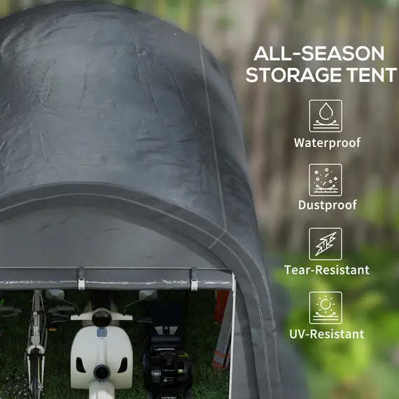 Buy Outsunny 3 x 3(m) Garden Storage Tent, Heavy Duty Outdoor Shed with 2 Doors, Waterproof Portable Shed Storage Shelter with Galvanised Steel Frame for Bike, Motorcycle, Garden Tools, Grey, 4 image