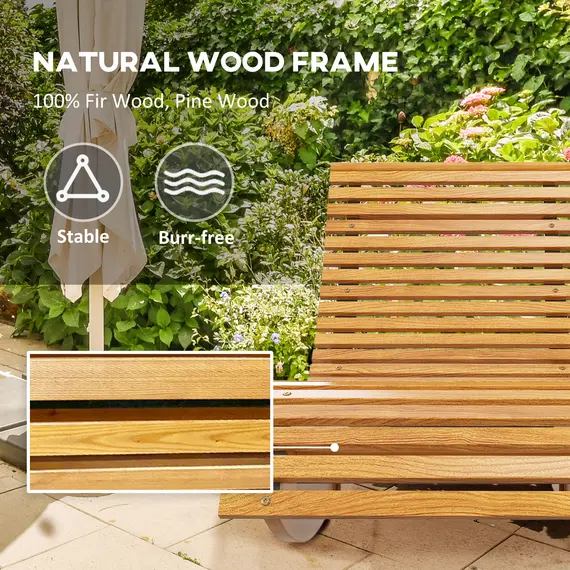 Buy Outdoor Rocking Chair w/ Slatted Seat, Wooden Rocking Chair, 130cm x 60cm x 60cm, Light Brown, 6 image