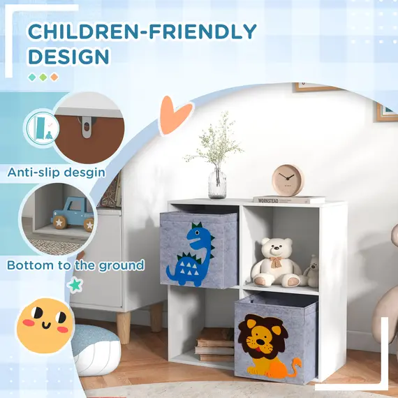 Buy ZONEKIZ Kids Toy Box with Two Non-Woven Fabric Drawers, 61.8 x 29.9 x 61.8cm - White, 4 image