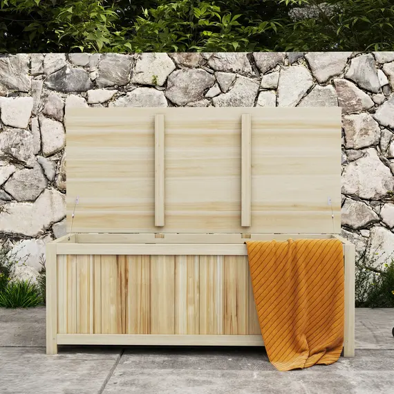 Buy 172 Litre Outdoor Storage Box, Wooden terrace Box Garden Storage Container, Natural, 8 image