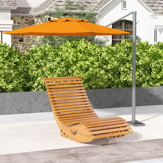 Buy Outdoor Rocking Chair w/ Slatted Seat, Wooden Rocking Chair, 130cm x 60cm x 60cm, Light Brown, 2 image
