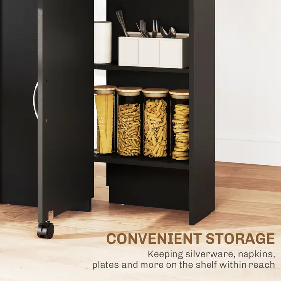Buy 80-140 cm Folding Dining Table for 4-6 People, Drop Leaf Table with 2-Tier Shelves, Rolling Casters, for Small Spaces, Kitchen, Flat, Dining Room, Oak and Black, 5 image