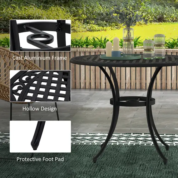 Buy Outsunny Φ90cm Four-Seated Round Aluminium Garden Table, with Parasol Hole, 6 image