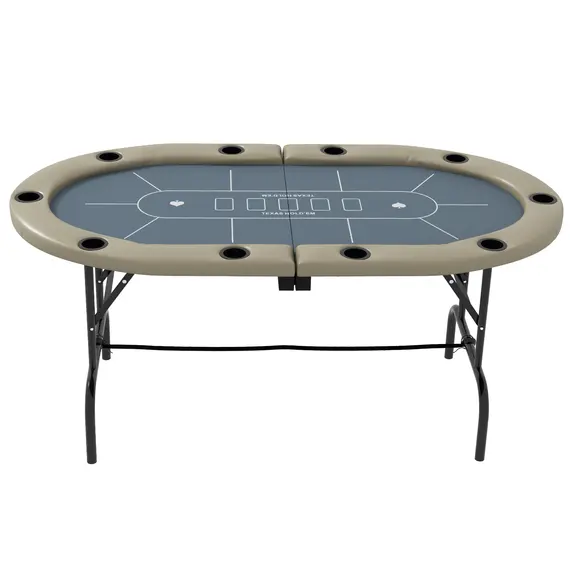 Buy 8 Player Folding Poker Table, with Cup Holders, Cushioning Edge, Brown and Blue, 8 image