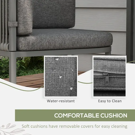 Buy Outsunny 4-Seater Rattan Cube Garden Furniture Set with Cushions - Grey, 5 image