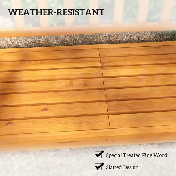 Buy Wooden Bench with Liftable Middle Table, Outdoor Bench, Patio Loveseat for Porch, Garden, Seats 2-3 People, 5 image