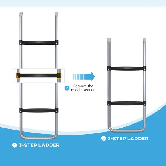 Buy Galvanised Steel Trampoline Ladder, 2 Steps/3 Steps Outdoor Trampoline Accessories for 6ft, 8ft, 10ft, 12ft, 13ft, 14ft, 16ft Trampoline, 110L x 32Wcm, Silver Tone, 4 image