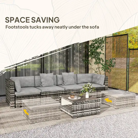Buy Outsunny Seven-Piece Rattan Patio Furniture Set, with Cushions - Grey, 4 image