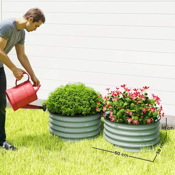 Buy Outsunny Set of 2 Raised Garden Bed, Metal Planter Box with Safety Edging, Easy-to-assemble Stock Tank, Green, 3 image