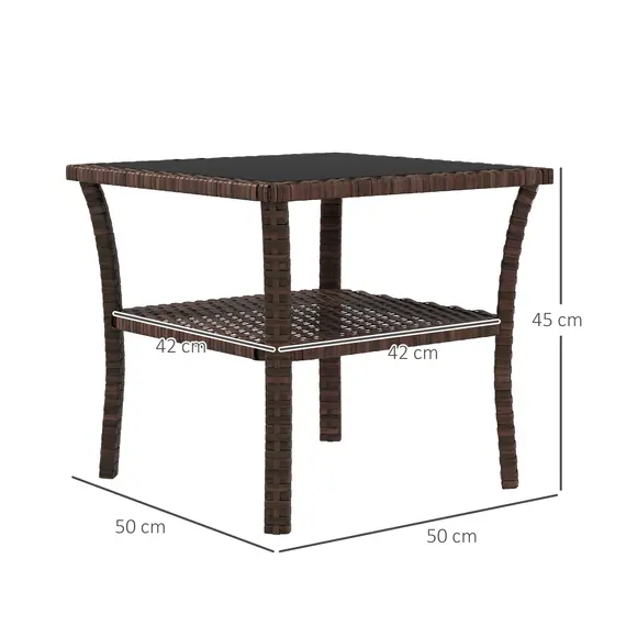 Buy Outsunny Two-tier PE Rattan Square Coffee Table - Brown, 3 image