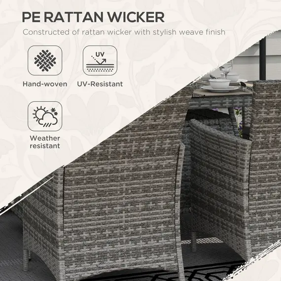 Buy 7 Pieces Outdoor Rattan Garden Furniture with Fire Pit Table, 6 Seater Garden Table and Chairs with Cushions, Rattan Dining Set with Propane Heater Table, Windscreen, 50,000 BTU, Grey, 4 image