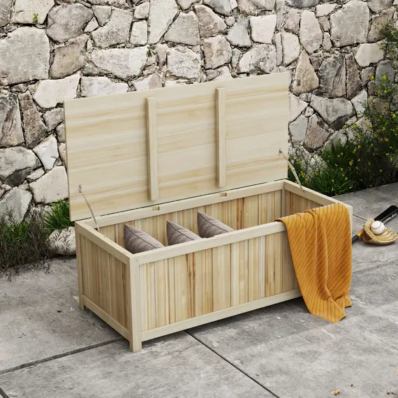 Buy 172 Litre Outdoor Storage Box, Wooden terrace Box Garden Storage Container, Natural, 2 image