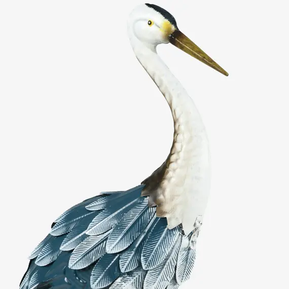 Buy Heron Garden Statues, Standing Garden Ornament, Metal Garden Gift with Stakes, Blue & White, 9 image