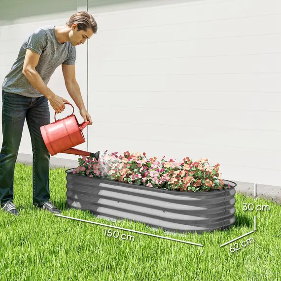 Buy Outsunny Galvanised Raised Garden Bed, Metal Planter Box with Safety Edging, for Flowers, Herbs, Succulents, Silver, 3 image