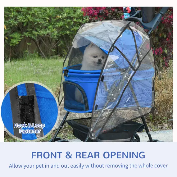 Buy PawHut Dog Stroller with Rain Cover, Dog Pushchair One-Click Fold Trolley Jogger with EVA Wheels Brake Basket Adjustable Canopy Safety Leash for Small Dogs, Blue, 7 image