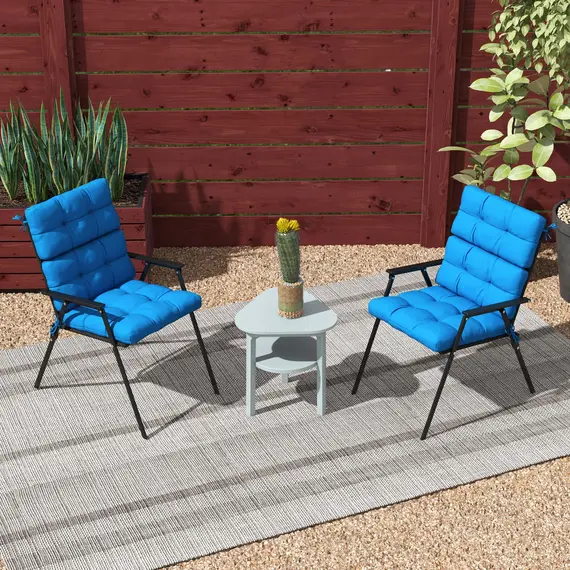 Buy 2-Piece Seat Cushion Replacement with Backrest, Garden Patio Chair Cushions Set with Ties, Blue, 7 image