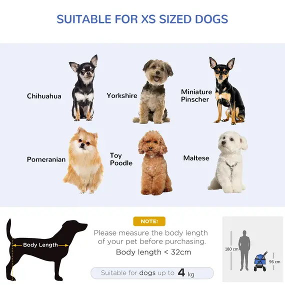 Buy PawHut Dog Stroller with Rain Cover, Dog Pushchair One-Click Fold Trolley Jogger with EVA Wheels Brake Basket Adjustable Canopy Safety Leash for Small Dogs, Blue, 4 image