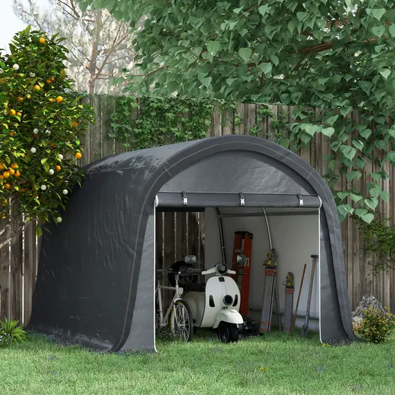 Buy Outsunny 3 x 3(m) Garden Storage Tent, Heavy Duty Outdoor Shed with 2 Doors, Waterproof Portable Shed Storage Shelter with Galvanised Steel Frame for Bike, Motorcycle, Garden Tools, Grey, 2 image