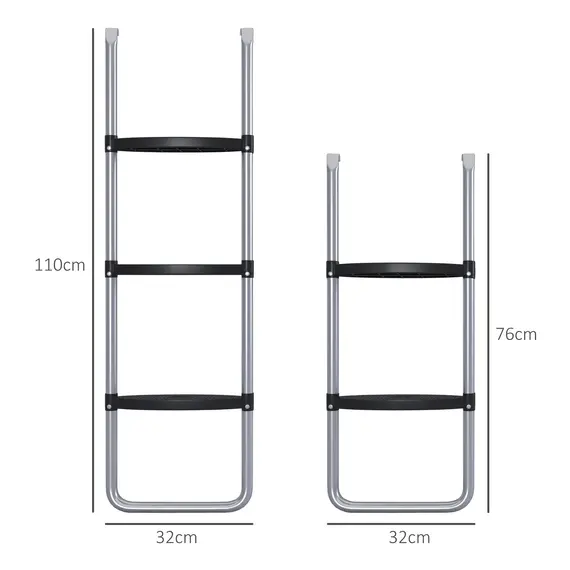 Buy Galvanised Steel Trampoline Ladder, 2 Steps/3 Steps Outdoor Trampoline Accessories for 6ft, 8ft, 10ft, 12ft, 13ft, 14ft, 16ft Trampoline, 110L x 32Wcm, Silver Tone, 3 image