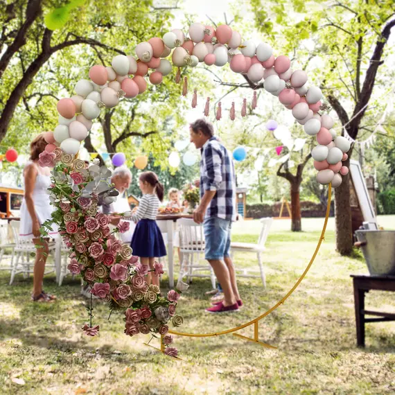 Buy 222cm Gold Tone Backdrop Stand, Round Metal Wedding Arch for Birthday Party, Bridal Shower, Graduation, Ceremony, 2 image