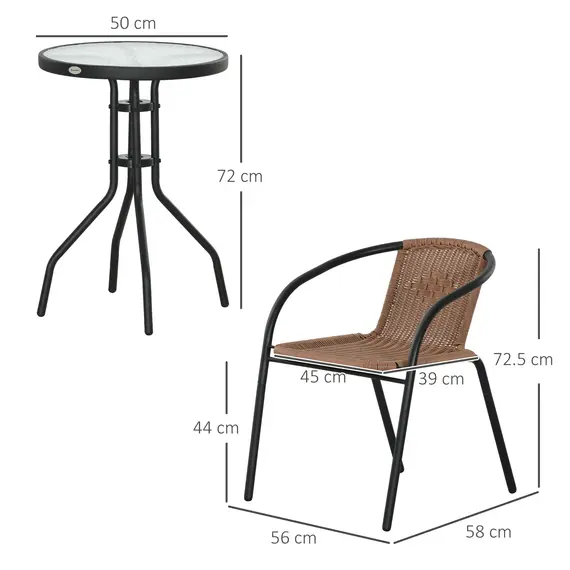 Buy 3 Pieces Rattan Bistro Set - Brown, 3 image