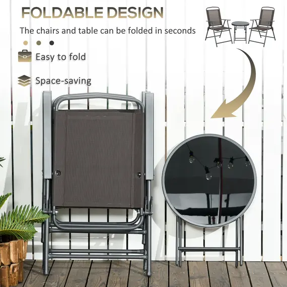 Buy Three-Piece Garden Seat Set, with Glass-Top Table - Brown, 4 image