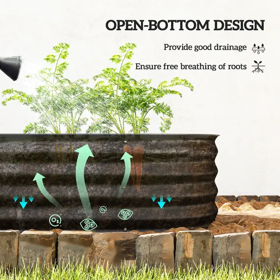 Buy Outsunny Galvanised Raised Garden Bed, Metal Planter Box with Safety Edging, for Flowers, Herbs, Succulents, Black, 5 image